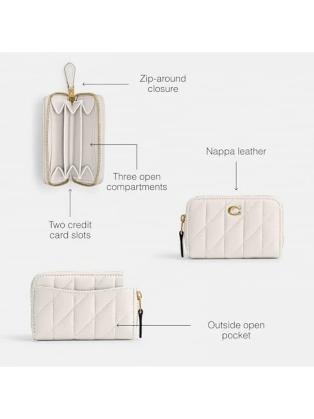Chic Quilted Leather Small Zip Around Card Case - Stylish Wallet for Women